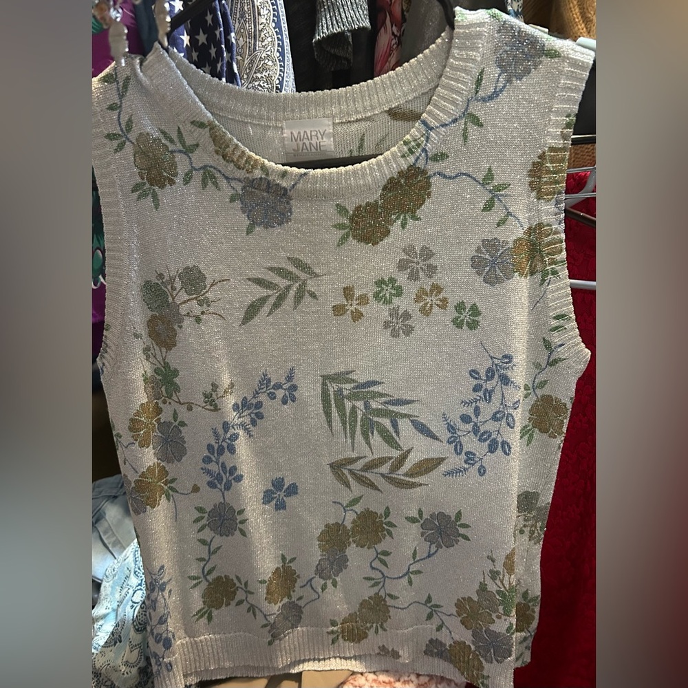 Mary Jane Floral Knit Top with Gold Accents